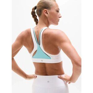 Athleta XS Flex Spacer Tipped Sports Bra Bright White Aqua Blue X-Small Cup A-C